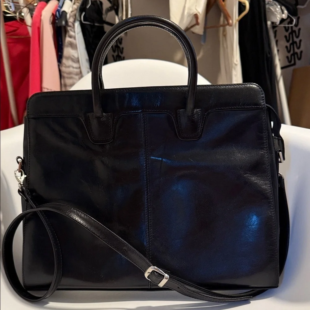 Elegant Black Leather Briefcase Messenger Laptop Executive bag shoulder strap
